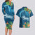 Outrigger Canoe Blue Couples Matching Long Sleeve Bodycon Dress and Hawaiian Shirt On The Waves