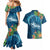 Outrigger Canoe Blue Couples Matching Mermaid Dress and Hawaiian Shirt On The Waves