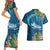 Outrigger Canoe Blue Couples Matching Short Sleeve Bodycon Dress and Hawaiian Shirt On The Waves