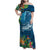 Outrigger Canoe Blue Family Matching Off Shoulder Maxi Dress and Hawaiian Shirt On The Waves