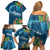 Outrigger Canoe Blue Family Matching Off Shoulder Short Dress and Hawaiian Shirt On The Waves