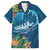 Outrigger Canoe Blue Family Matching Off Shoulder Short Dress and Hawaiian Shirt On The Waves