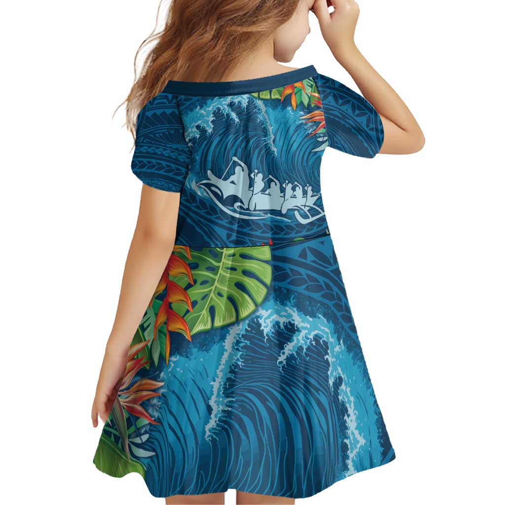 Outrigger Canoe Blue Family Matching Puletasi and Hawaiian Shirt On The Waves LT7 - Polynesian Pride