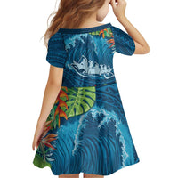 Outrigger Canoe Blue Family Matching Puletasi and Hawaiian Shirt On The Waves LT7 - Polynesian Pride