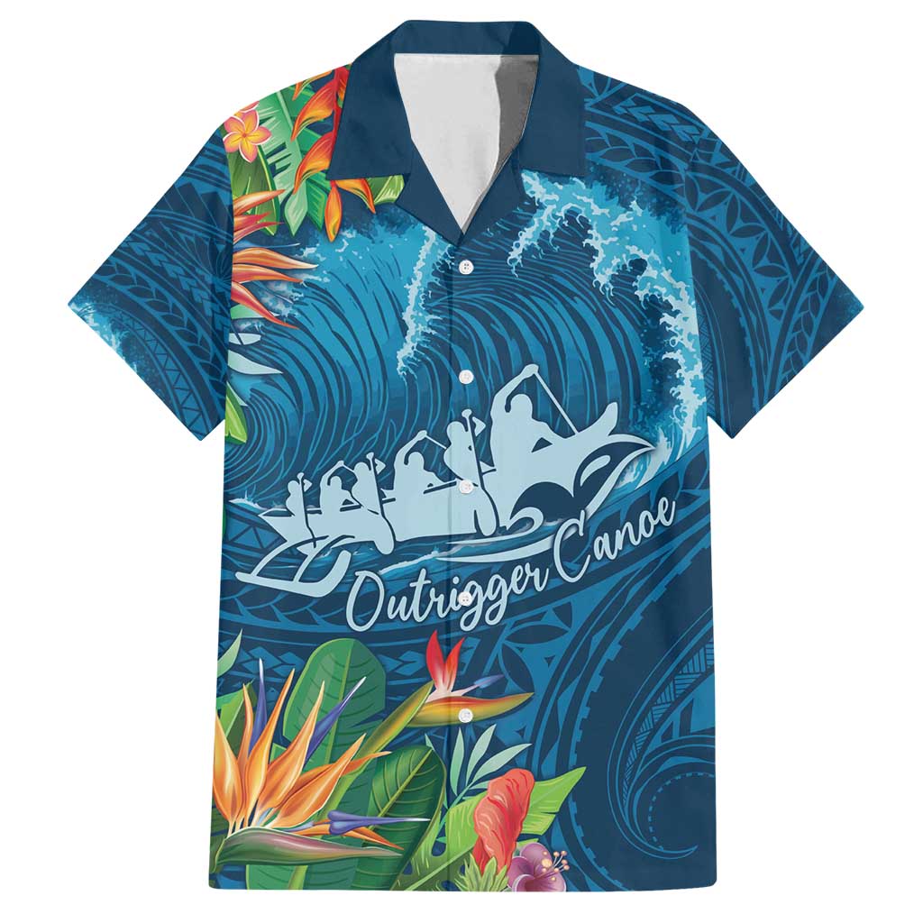 Outrigger Canoe Blue Family Matching Puletasi and Hawaiian Shirt On The Waves LT7 Dad's Shirt - Short Sleeve Blue - Polynesian Pride