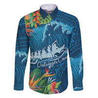 Outrigger Canoe Blue Family Matching Puletasi and Hawaiian Shirt On The Waves LT7 Dad's Shirt - Long Sleeve Blue - Polynesian Pride