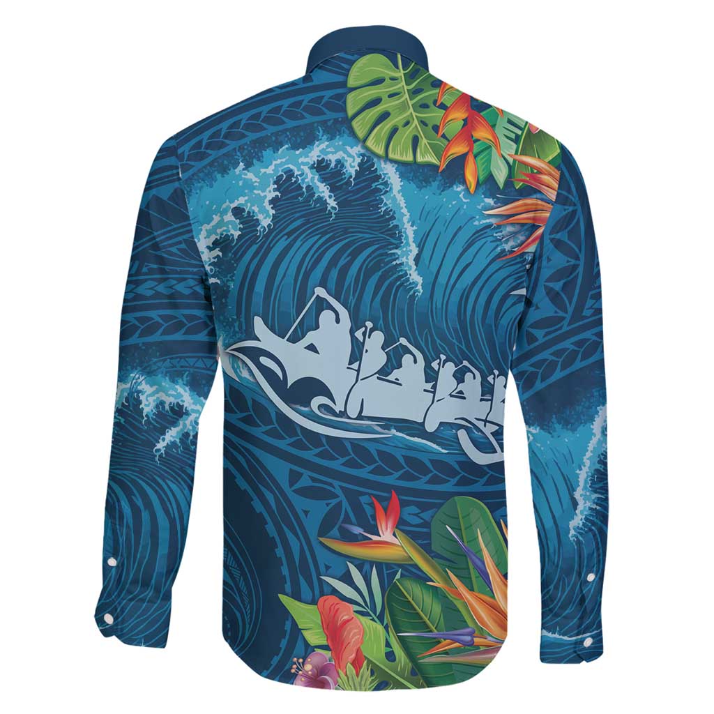 Outrigger Canoe Blue Family Matching Puletasi and Hawaiian Shirt On The Waves LT7 - Polynesian Pride