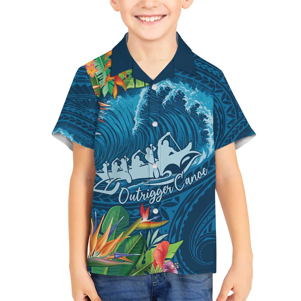 Outrigger Canoe Blue Family Matching Puletasi and Hawaiian Shirt On The Waves LT7 Son's Shirt Blue - Polynesian Pride