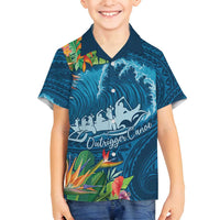 Outrigger Canoe Blue Family Matching Puletasi and Hawaiian Shirt On The Waves LT7 Son's Shirt Blue - Polynesian Pride