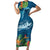 Outrigger Canoe Blue Family Matching Short Sleeve Bodycon Dress and Hawaiian Shirt On The Waves