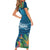 Outrigger Canoe Blue Family Matching Short Sleeve Bodycon Dress and Hawaiian Shirt On The Waves