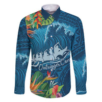 Outrigger Canoe Blue Family Matching Summer Maxi Dress and Hawaiian Shirt On The Waves LT7 Dad's Shirt - Long Sleeve Blue - Polynesian Pride