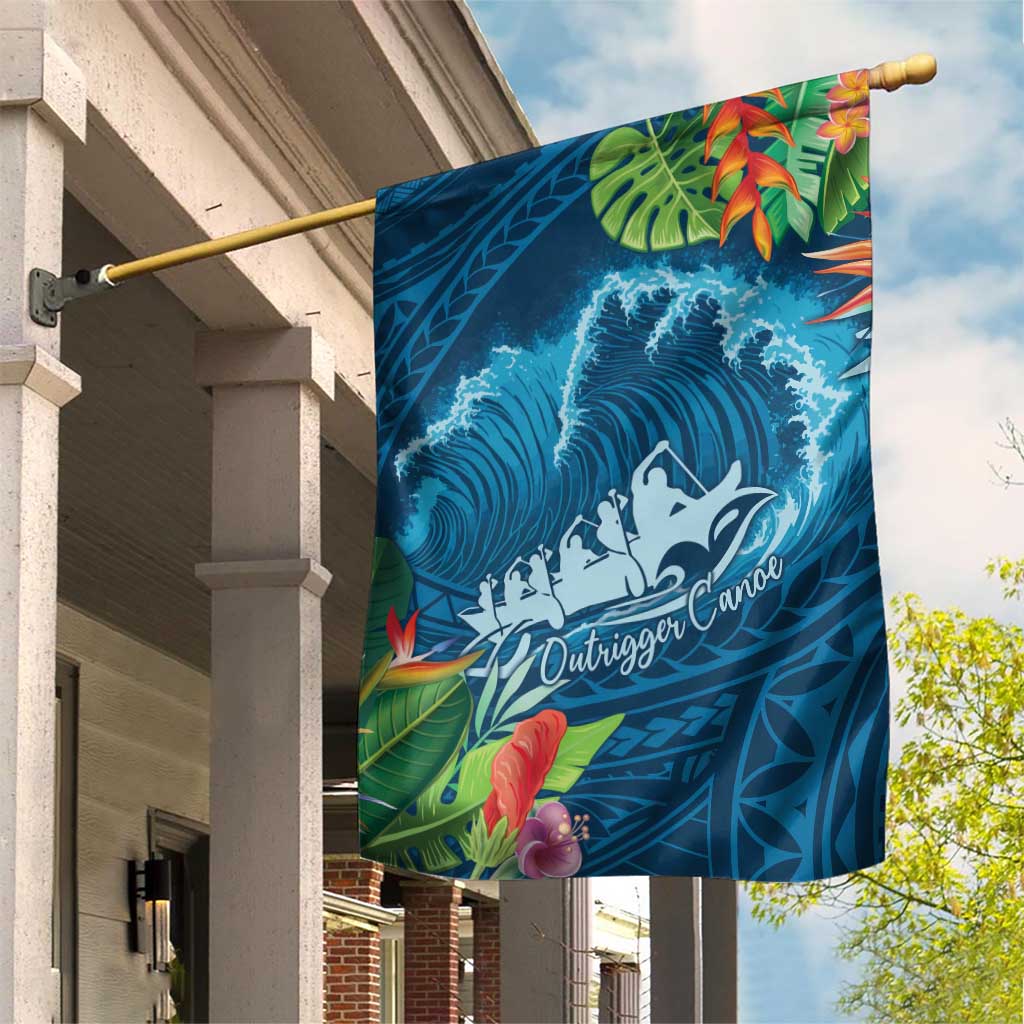 Outrigger Canoe Blue Garden Flag On The Waves LT7 House Flag Blue - Polynesian Pride
