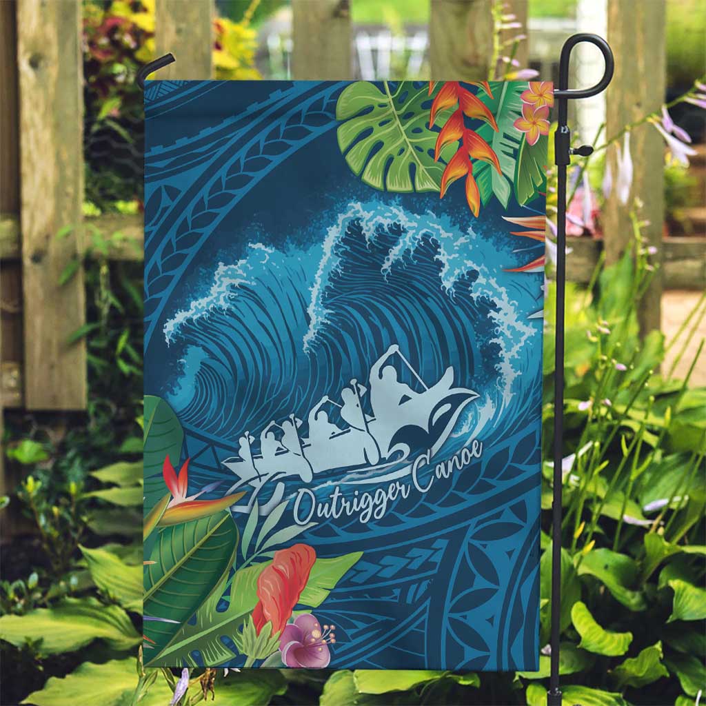 Outrigger Canoe Blue Garden Flag On The Waves LT7 Garden Flag Blue - Polynesian Pride