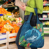 Outrigger Canoe Blue Grocery Bag On The Waves LT7 - Polynesian Pride