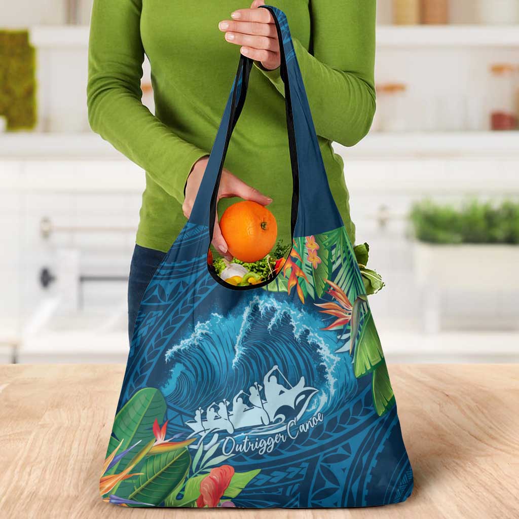 Outrigger Canoe Blue Grocery Bag On The Waves LT7 - Polynesian Pride