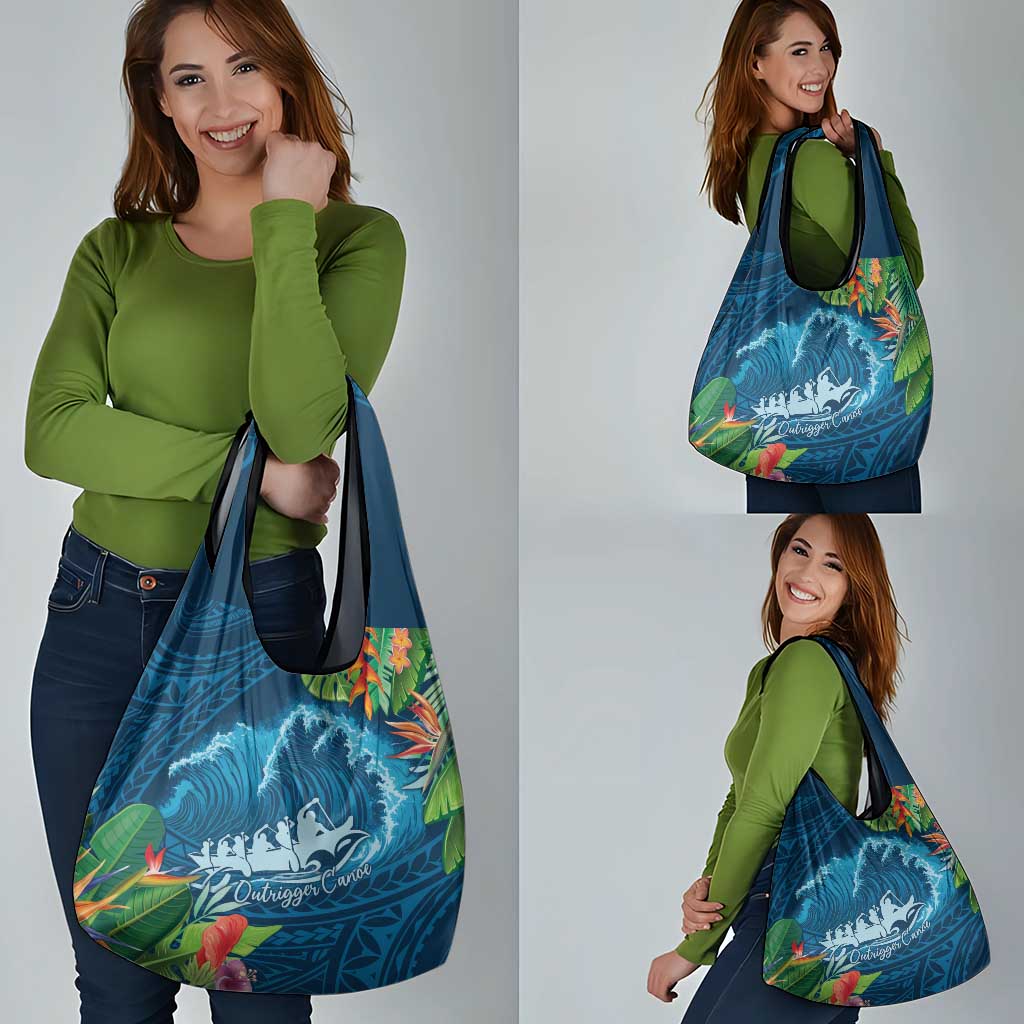 Outrigger Canoe Blue Grocery Bag On The Waves LT7 - Polynesian Pride