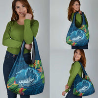 Outrigger Canoe Blue Grocery Bag On The Waves LT7 - Polynesian Pride