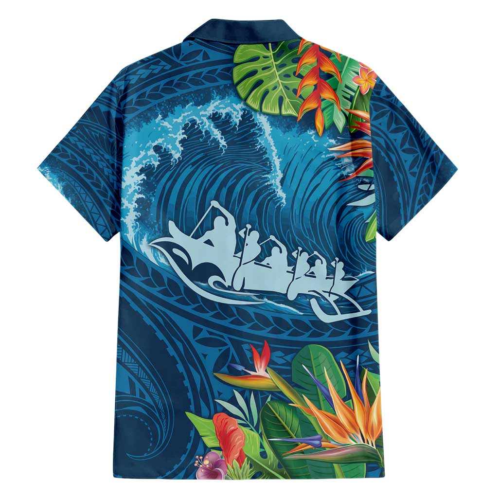 Outrigger Canoe Blue Hawaiian Shirt On The Waves LT7 - Polynesian Pride