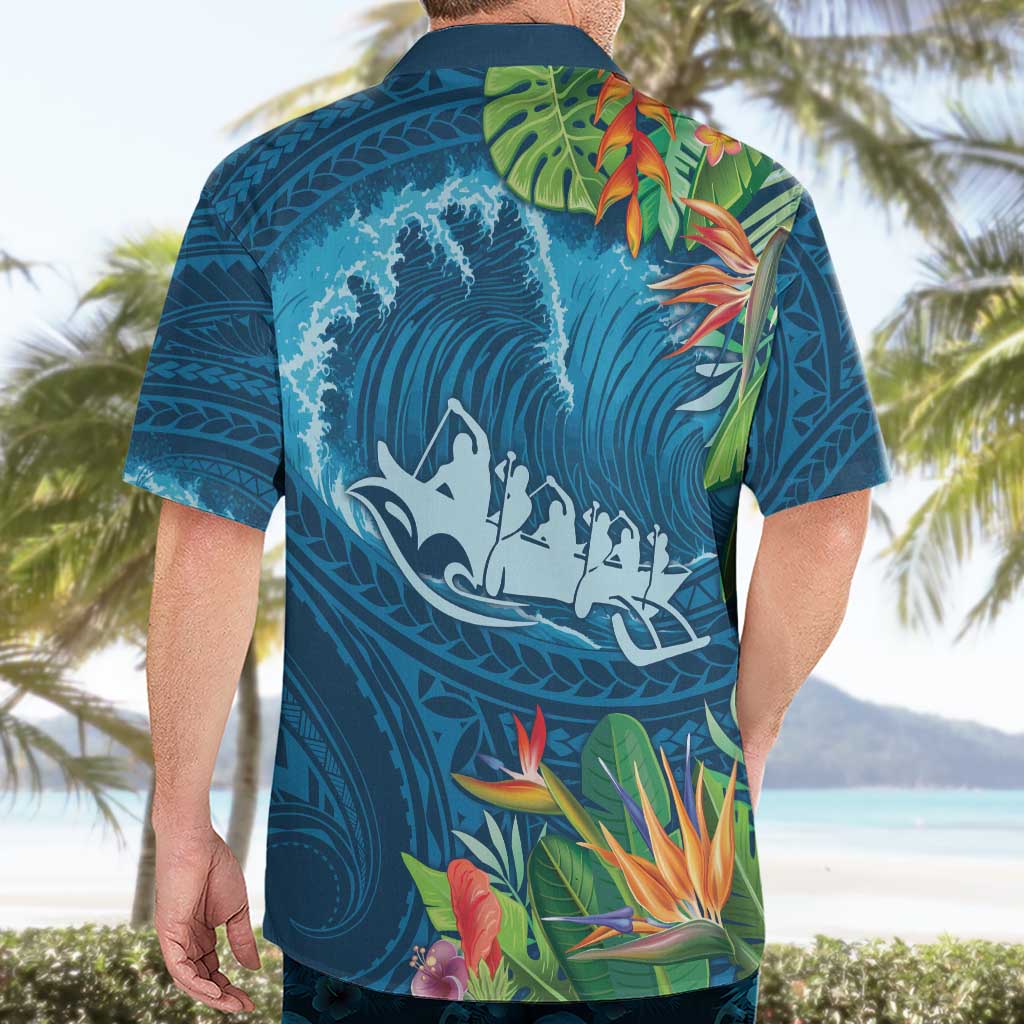 Outrigger Canoe Blue Hawaiian Shirt On The Waves LT7 - Polynesian Pride