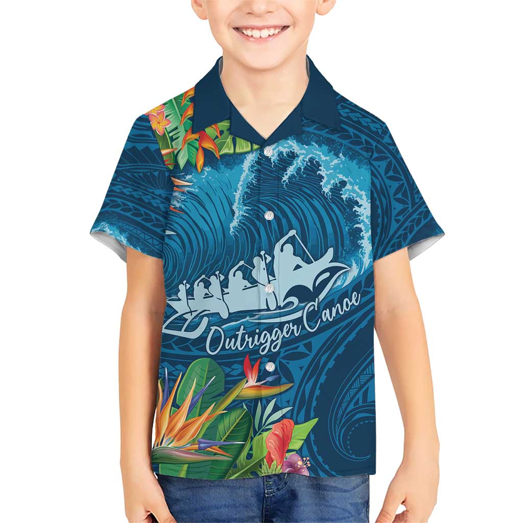 Outrigger Canoe Blue Hawaiian Shirt On The Waves LT7 - Polynesian Pride