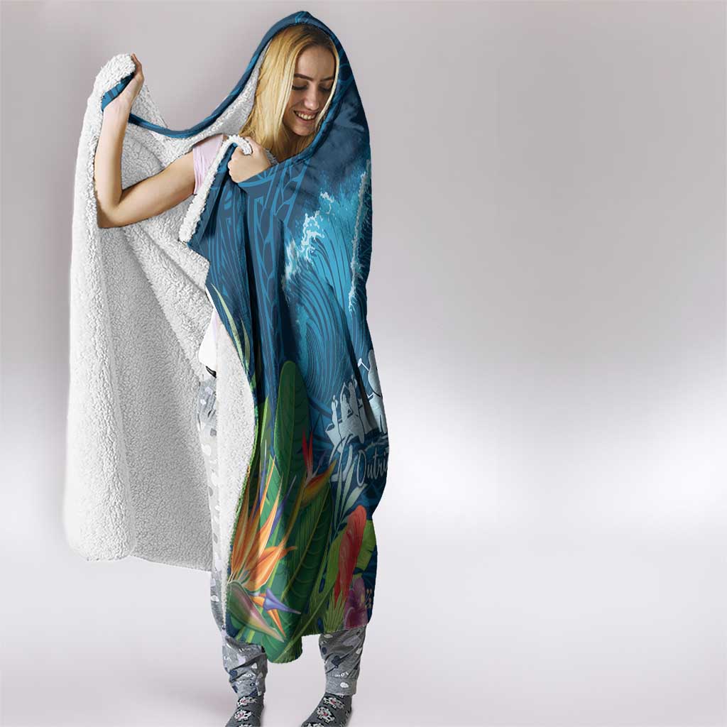 Outrigger Canoe Blue Hooded Blanket On The Waves LT7 - Polynesian Pride