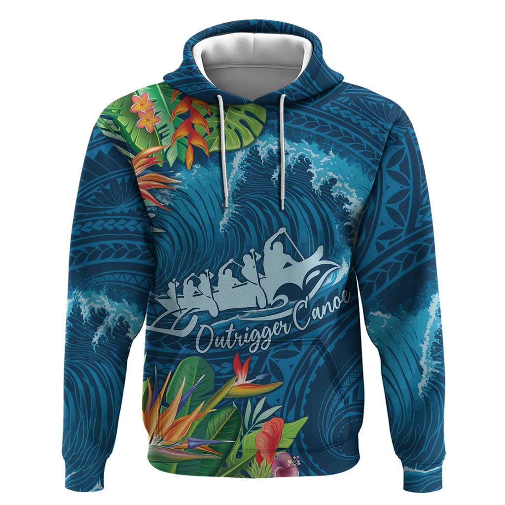 Outrigger Canoe Blue Hoodie On The Waves