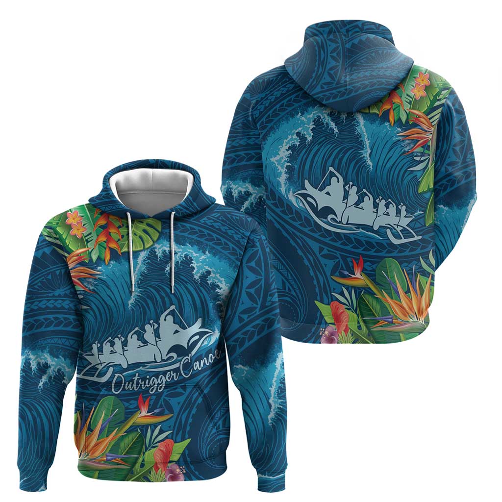Outrigger Canoe Blue Hoodie On The Waves LT7 - Polynesian Pride