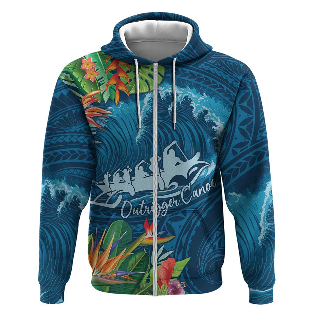 Outrigger Canoe Blue Hoodie On The Waves LT7 Zip Hoodie Blue - Polynesian Pride