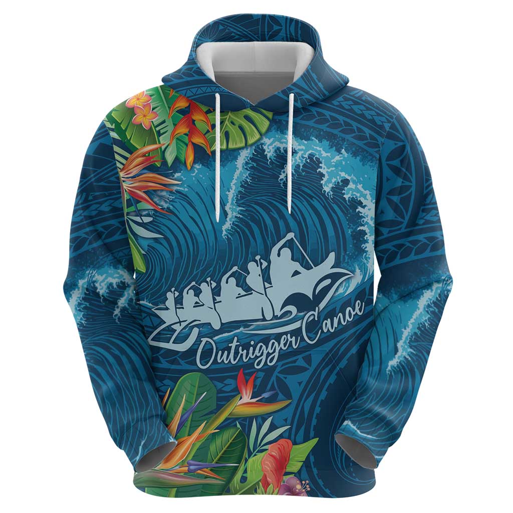 Outrigger Canoe Blue Hoodie On The Waves LT7 - Polynesian Pride