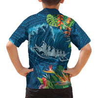 Outrigger Canoe Blue Kid Hawaiian Shirt On The Waves