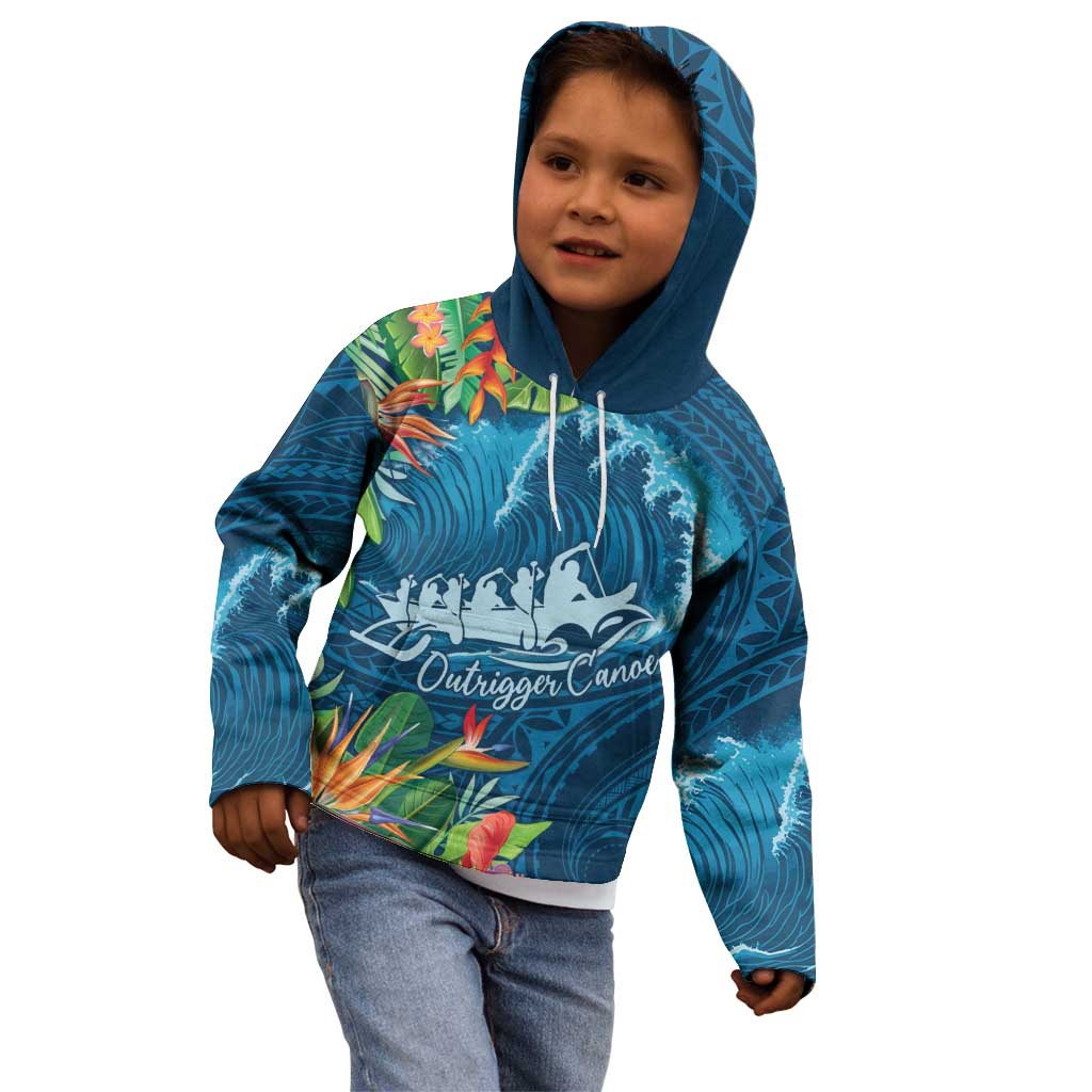 Outrigger Canoe Blue Kid Hoodie On The Waves