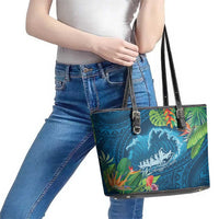 Outrigger Canoe Blue Leather Tote Bag On The Waves LT7 - Polynesian Pride