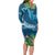 Outrigger Canoe Blue Long Sleeve Bodycon Dress On The Waves