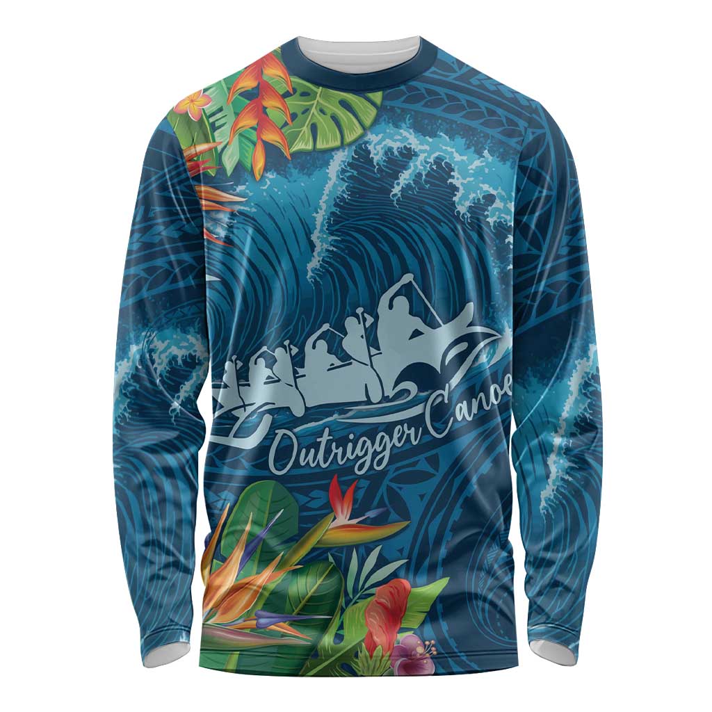 Outrigger Canoe Blue Long Sleeve Shirt On The Waves