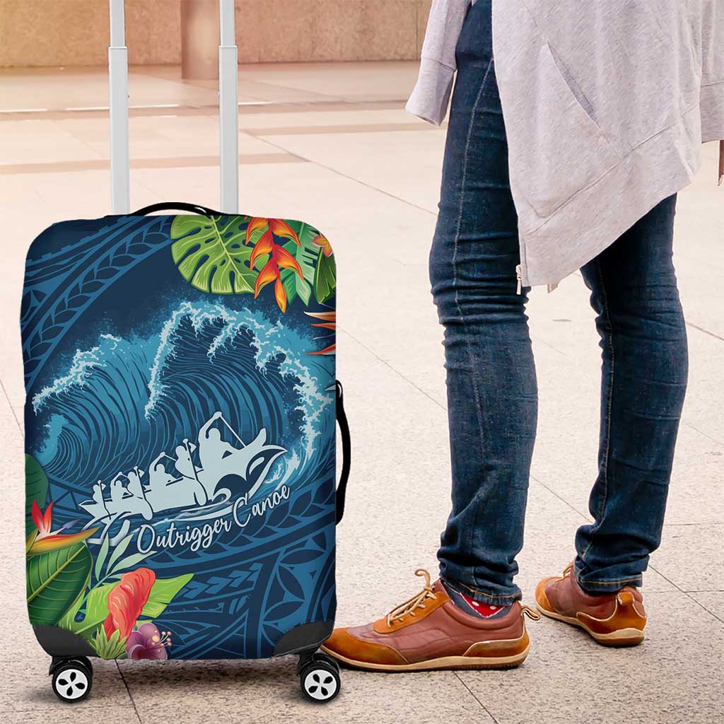 Outrigger Canoe Blue Luggage Cover On The Waves