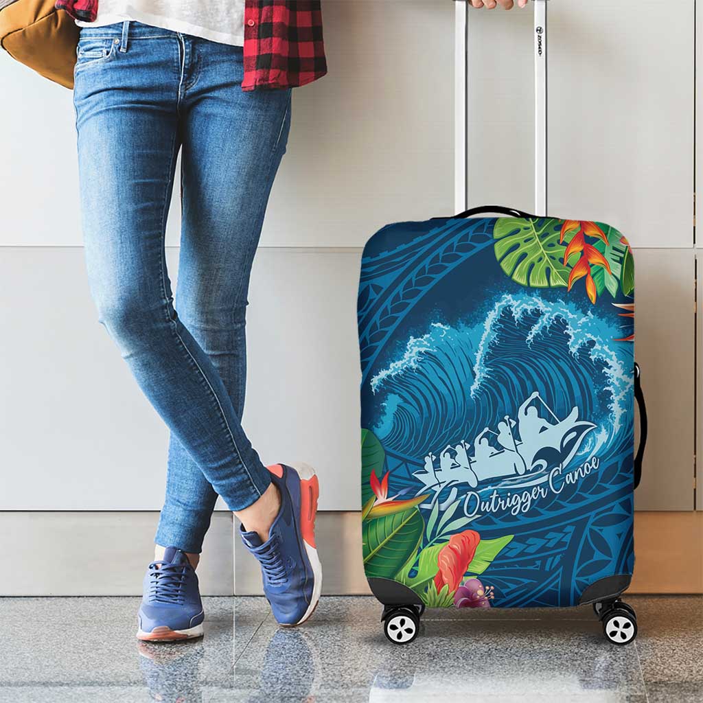 Outrigger Canoe Blue Luggage Cover On The Waves