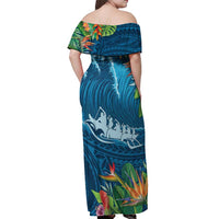 Outrigger Canoe Blue Off Shoulder Maxi Dress On The Waves LT7 - Polynesian Pride