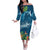 Outrigger Canoe Blue Off The Shoulder Long Sleeve Dress On The Waves