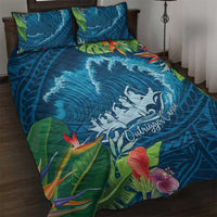 Outrigger Canoe Blue Quilt Bed Set On The Waves LT7 Blue - Polynesian Pride