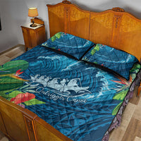 Outrigger Canoe Blue Quilt Bed Set On The Waves LT7 - Polynesian Pride
