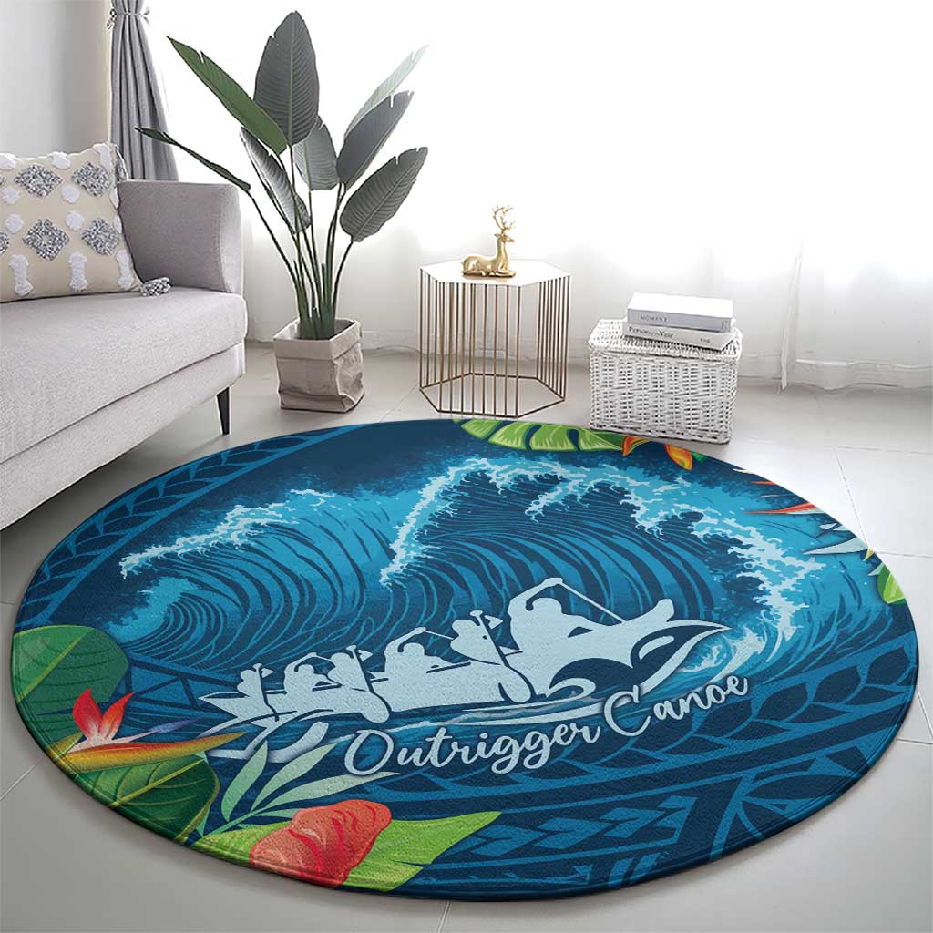 Outrigger Canoe Blue Round Carpet On The Waves