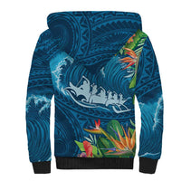 Outrigger Canoe Blue Sherpa Hoodie On The Waves LT7 - Polynesian Pride