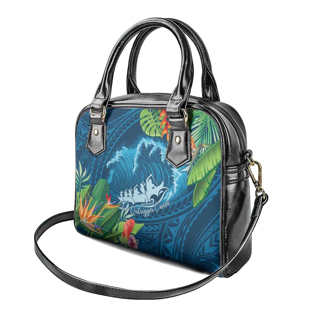 Outrigger Canoe Blue Shoulder Handbag On The Waves