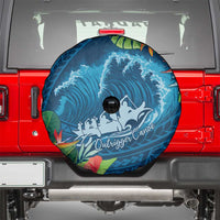 Outrigger Canoe Blue Spare Tire Cover On The Waves LT7 - Polynesian Pride