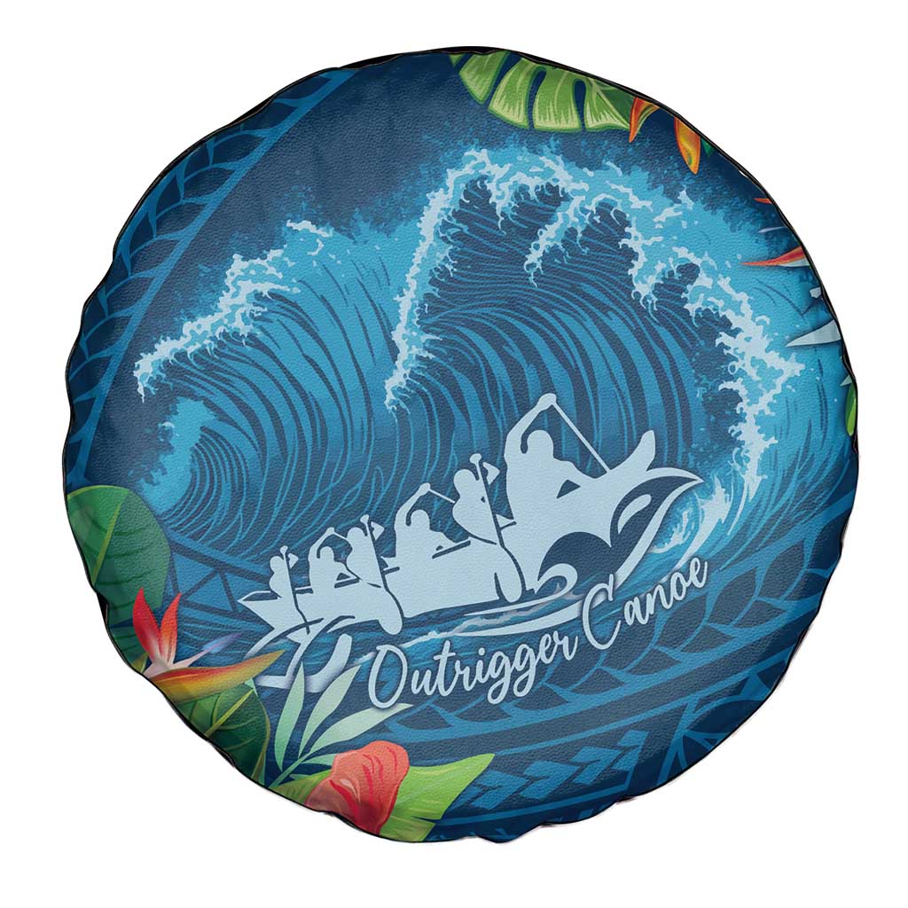 Outrigger Canoe Blue Spare Tire Cover On The Waves LT7 - Polynesian Pride