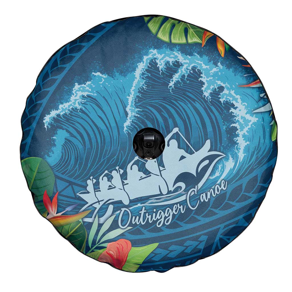 Outrigger Canoe Blue Spare Tire Cover On The Waves LT7 - Polynesian Pride