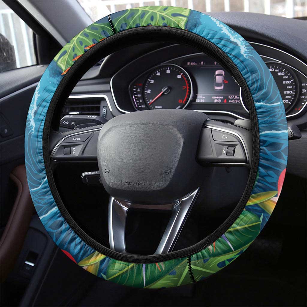 Outrigger Canoe Blue Steering Wheel Cover On The Waves LT7 - Polynesian Pride