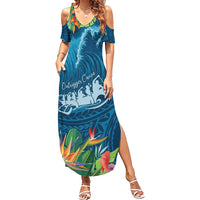 Outrigger Canoe Blue Summer Maxi Dress On The Waves LT7 Women Blue - Polynesian Pride