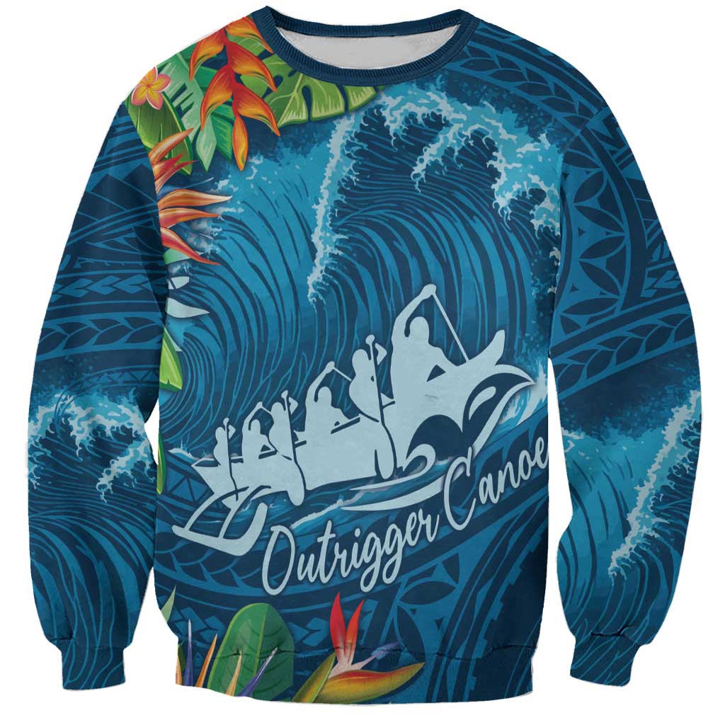 Outrigger Canoe Blue Sweatshirt On The Waves LT7 Unisex Blue - Polynesian Pride